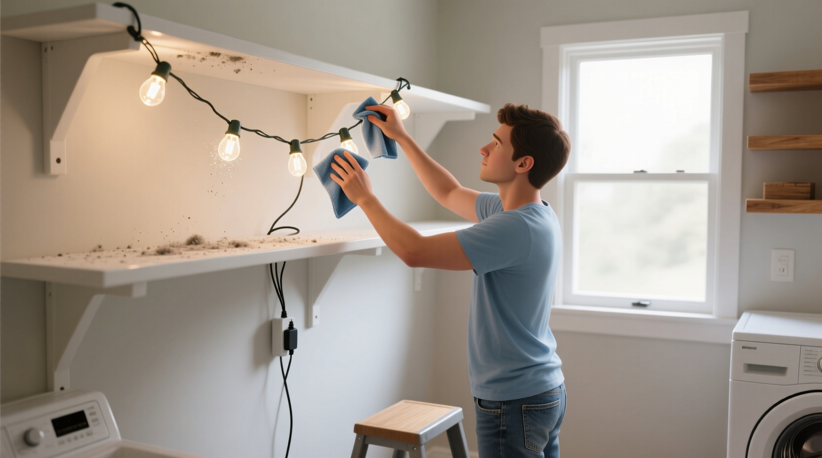 how to clean led string lights on shelves safely