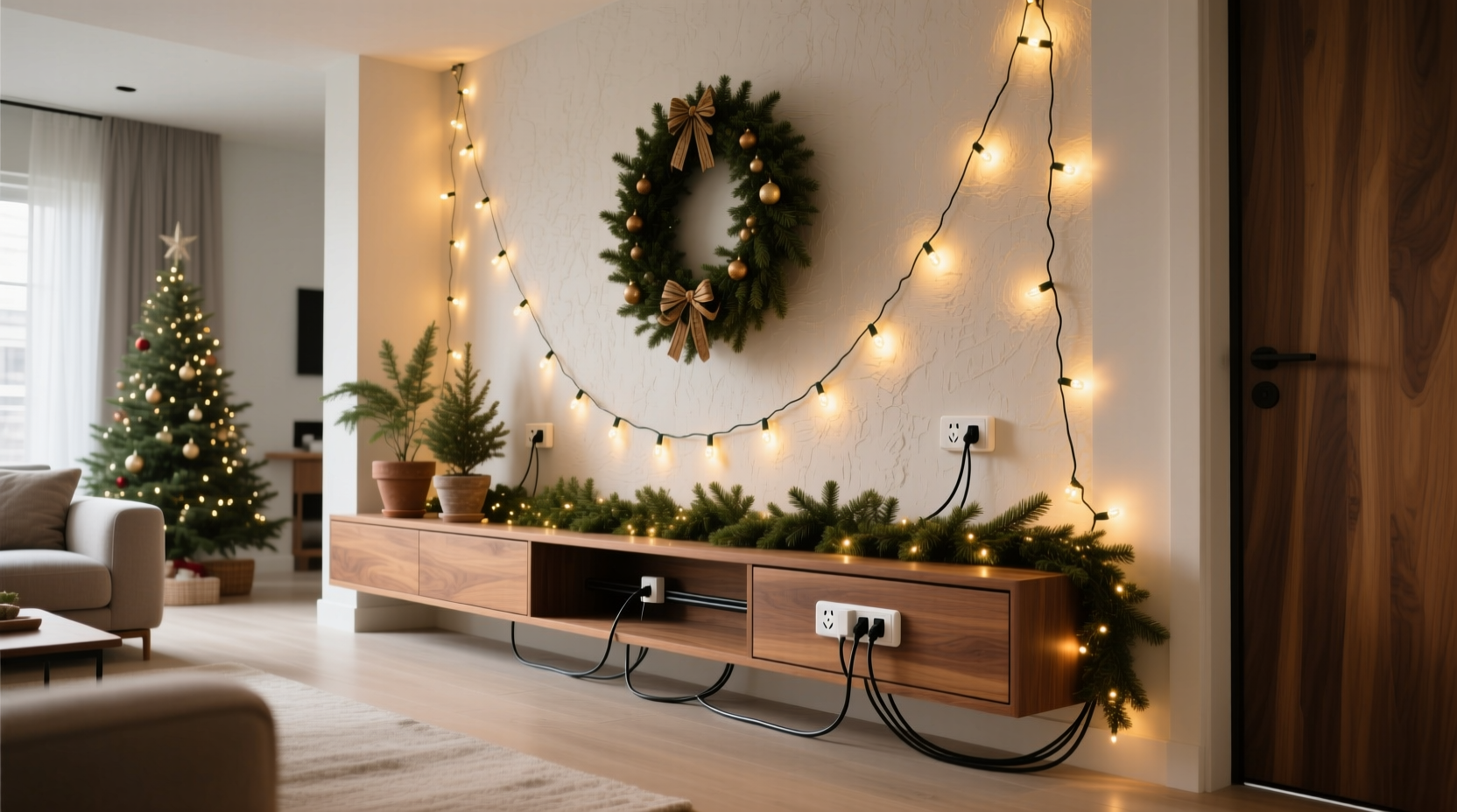 how to hide power strips when running multiple christmas light extensions