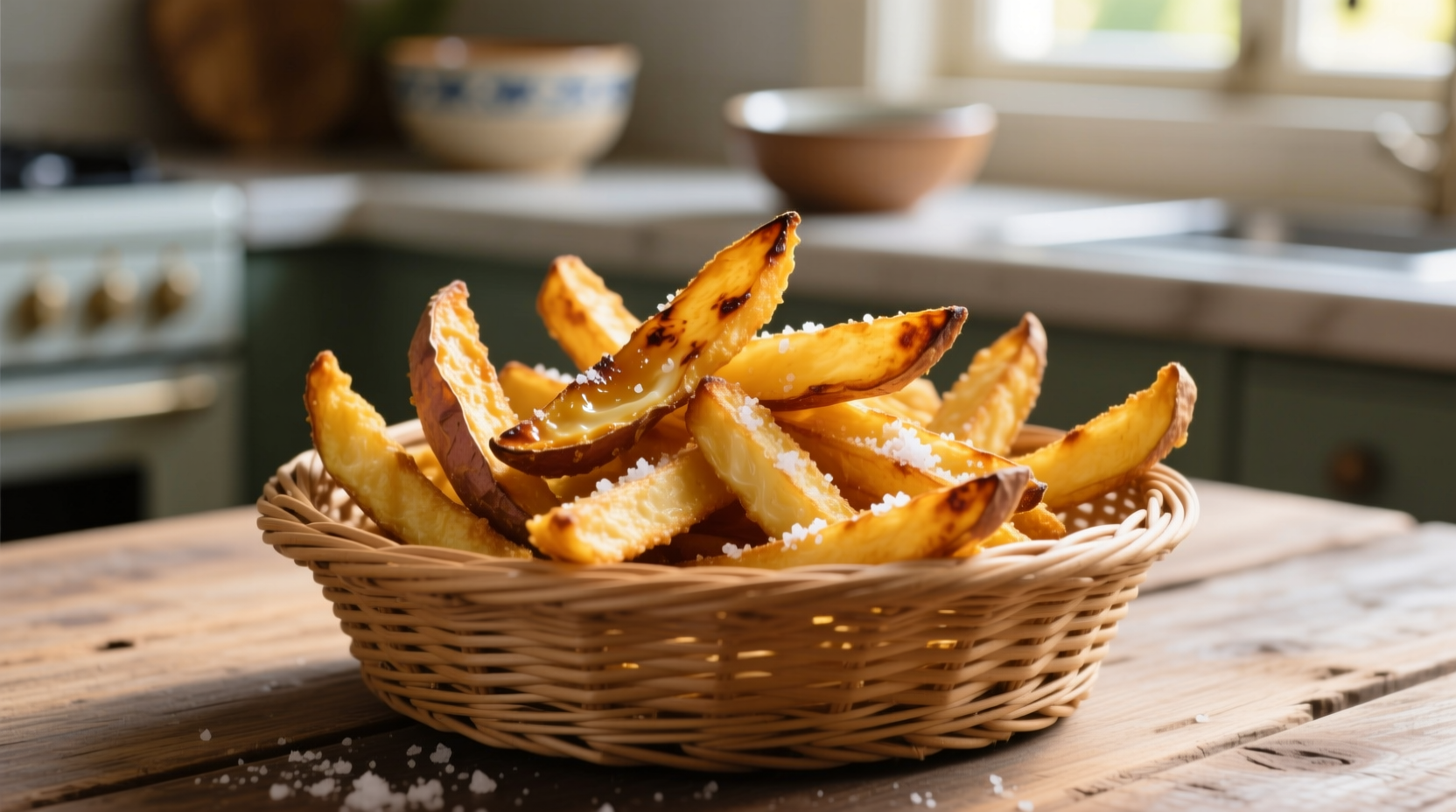 Prepping sweet potato sticks for air frying