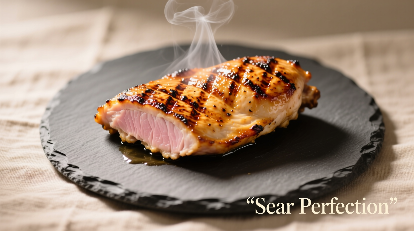 Perfectly seared chicken breast with golden crust