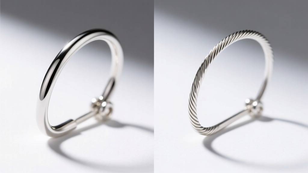 Side-by-side of 20-gauge and 22-gauge half-hard sterling silver ear wires, showing curvature and thickness under bright light.