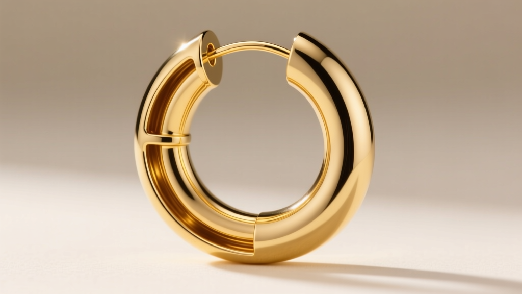 Close-up of a hollow-core 14k gold oversized earrings hoop cross-section, showing the lightweight internal tubing structure.