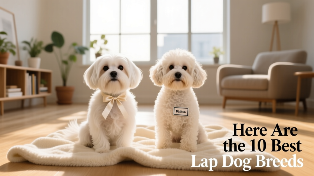 A Maltese and a Bichon Frise sitting side-by-side on a plush blanket, both looking calmly at the camera