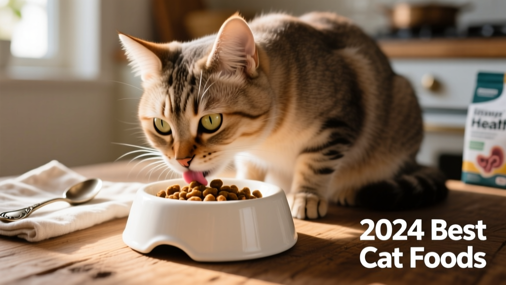 Close-up of a healthy, relaxed cat eating from a clean ceramic bowl