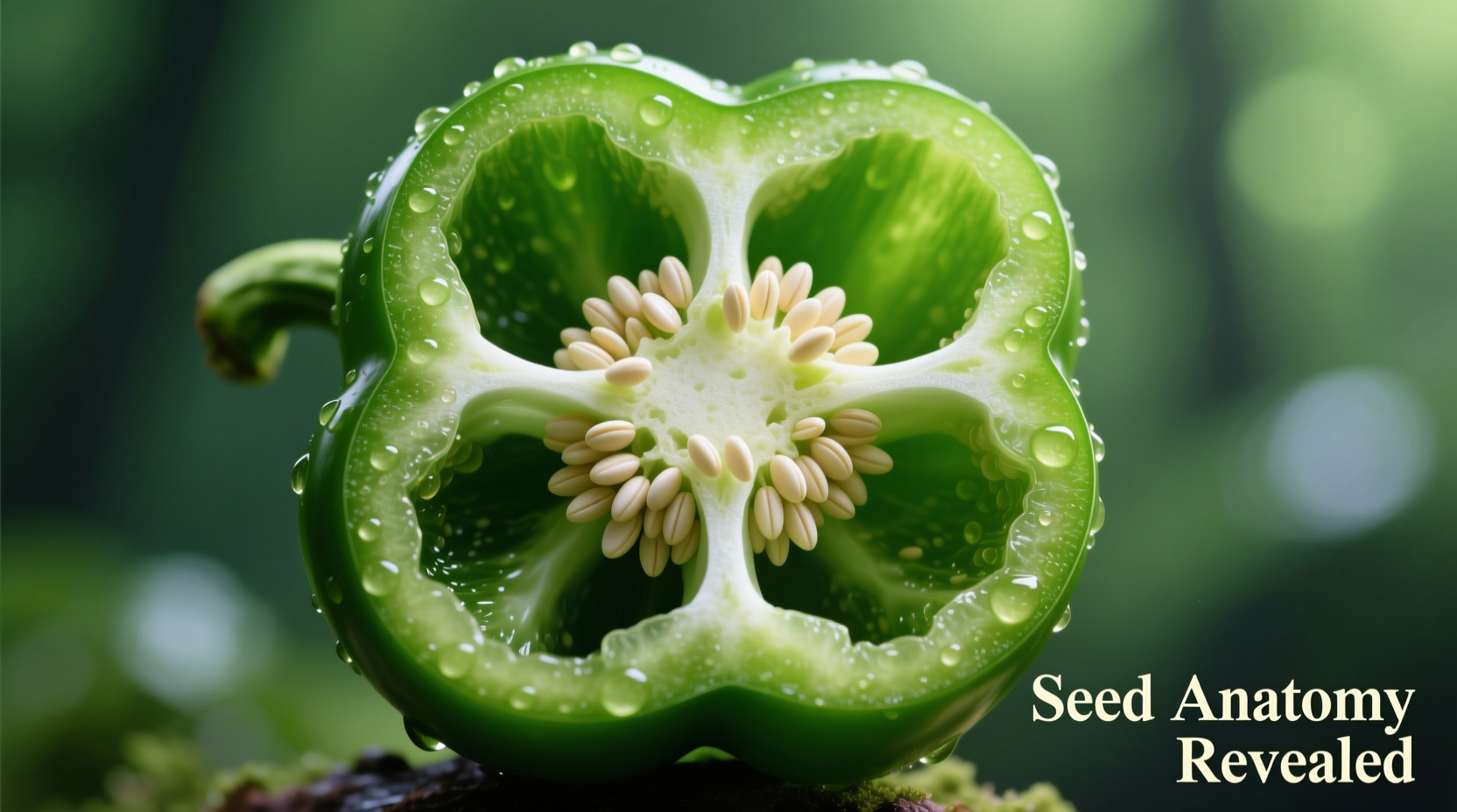 Green bell pepper showing internal seed structure