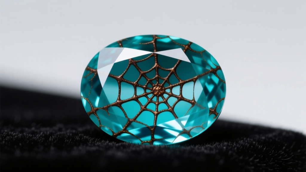 Macro shot of natural turquoise cabochon revealing dark brown limonite spiderweb matrix and subtle color shifts under bright light.