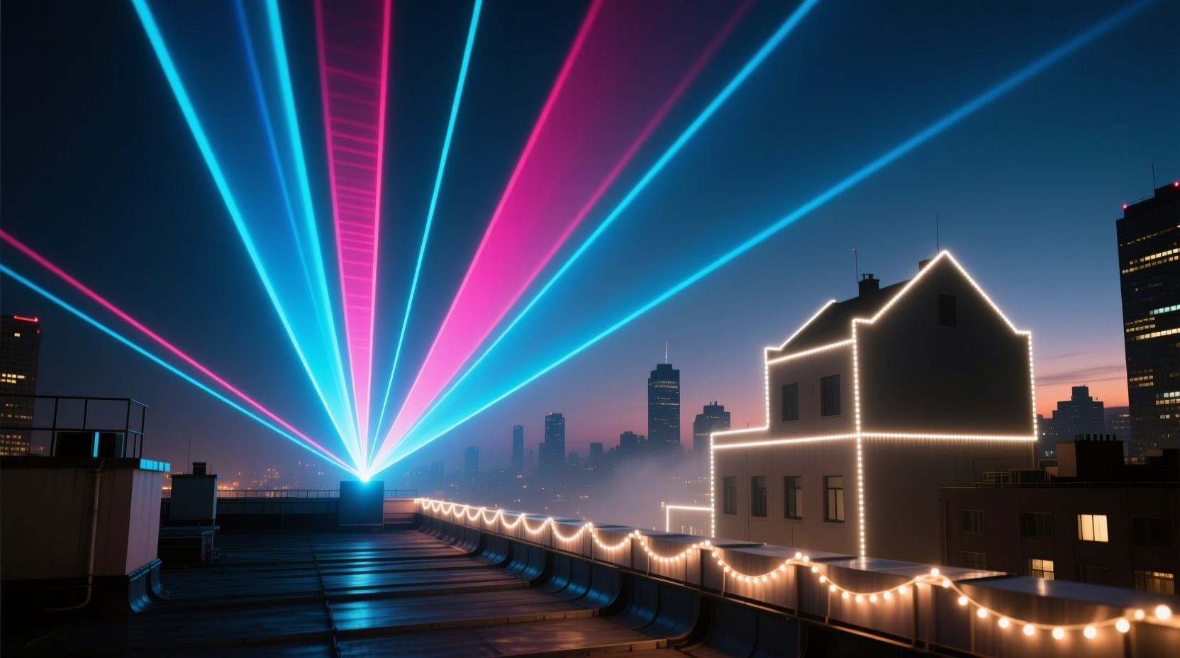 rooftop laser lights vs string outlines which gets noticed more at night