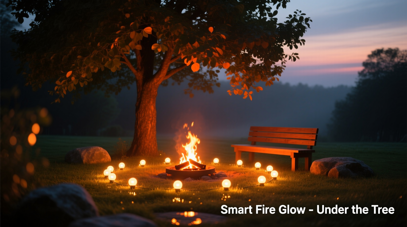 how to use smart lights to simulate a fireplace glow under the tree