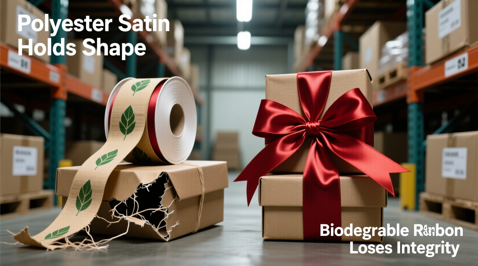 biodegradable christmas ribbon vs polyester satin which holds bows through shipping and handling