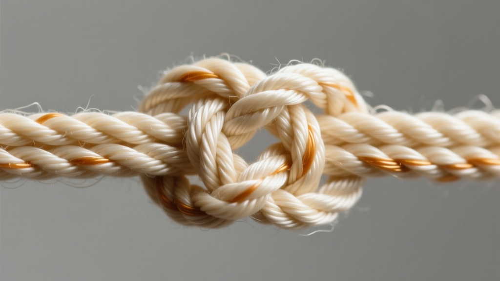 Extreme close-up of 0.5mm micro-macrame C-Lon nylon cord woven into a tight Josephine knot, highlighting thread tension and wax