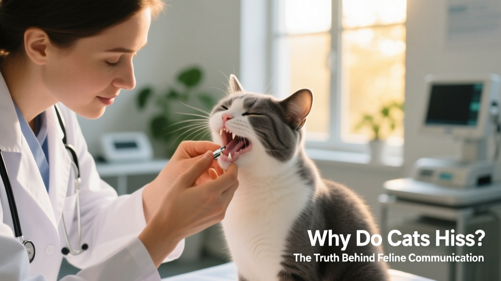 Veterinarian gently examining a calm cat’s mouth during a routine checkup, highlighting the importance of health assessment
