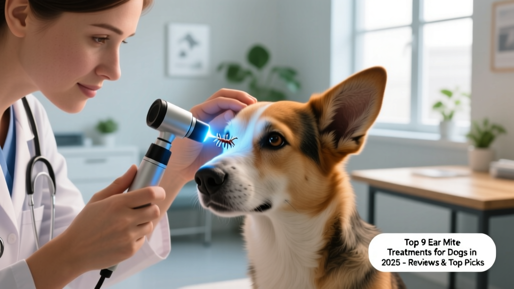 Close-up of a veterinarian gently examining a dog's ear with an otoscope
