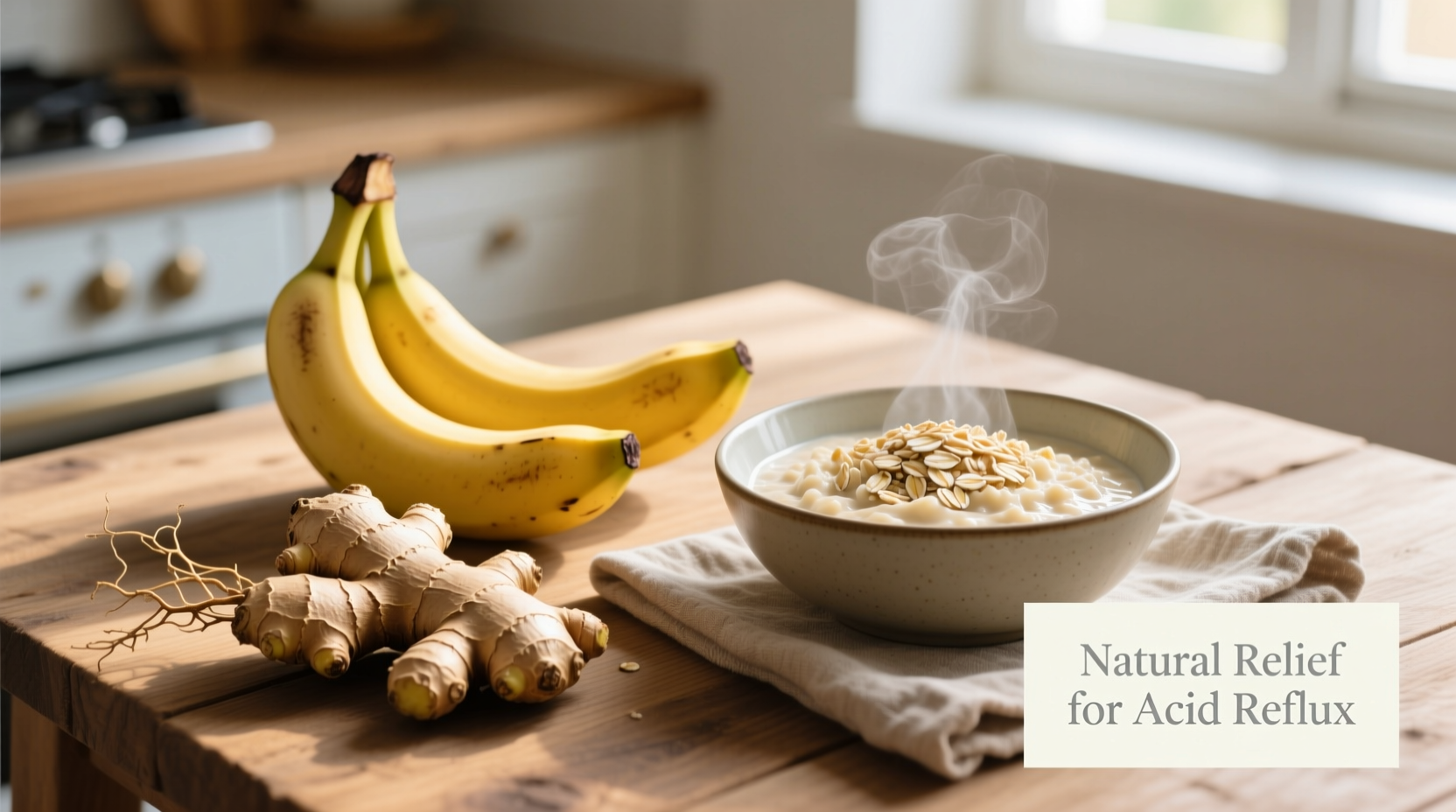 Fresh bananas, ginger root, and oatmeal for acid reflux relief