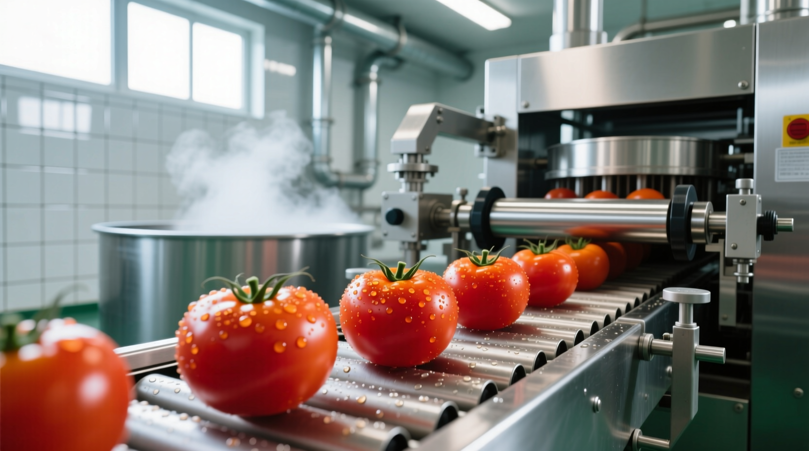 Fresh tomatoes being processed for canning