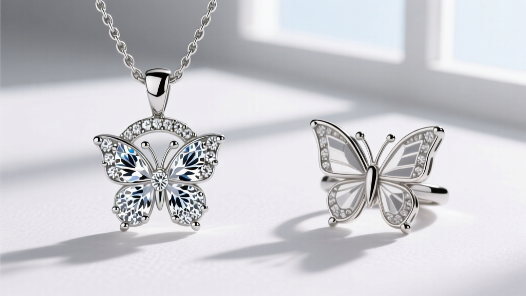 Comparing a genuine Messika butterfly diamond pendant to a replica, focusing on the prong settings and diamond girdle thickness.