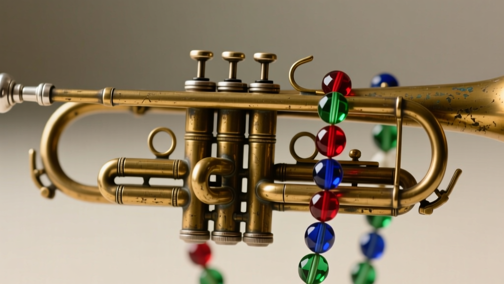 Close-up of an antique brass trombone clasp on a vintage millefiori necklace, highlighting the patina and push-pull mechanism