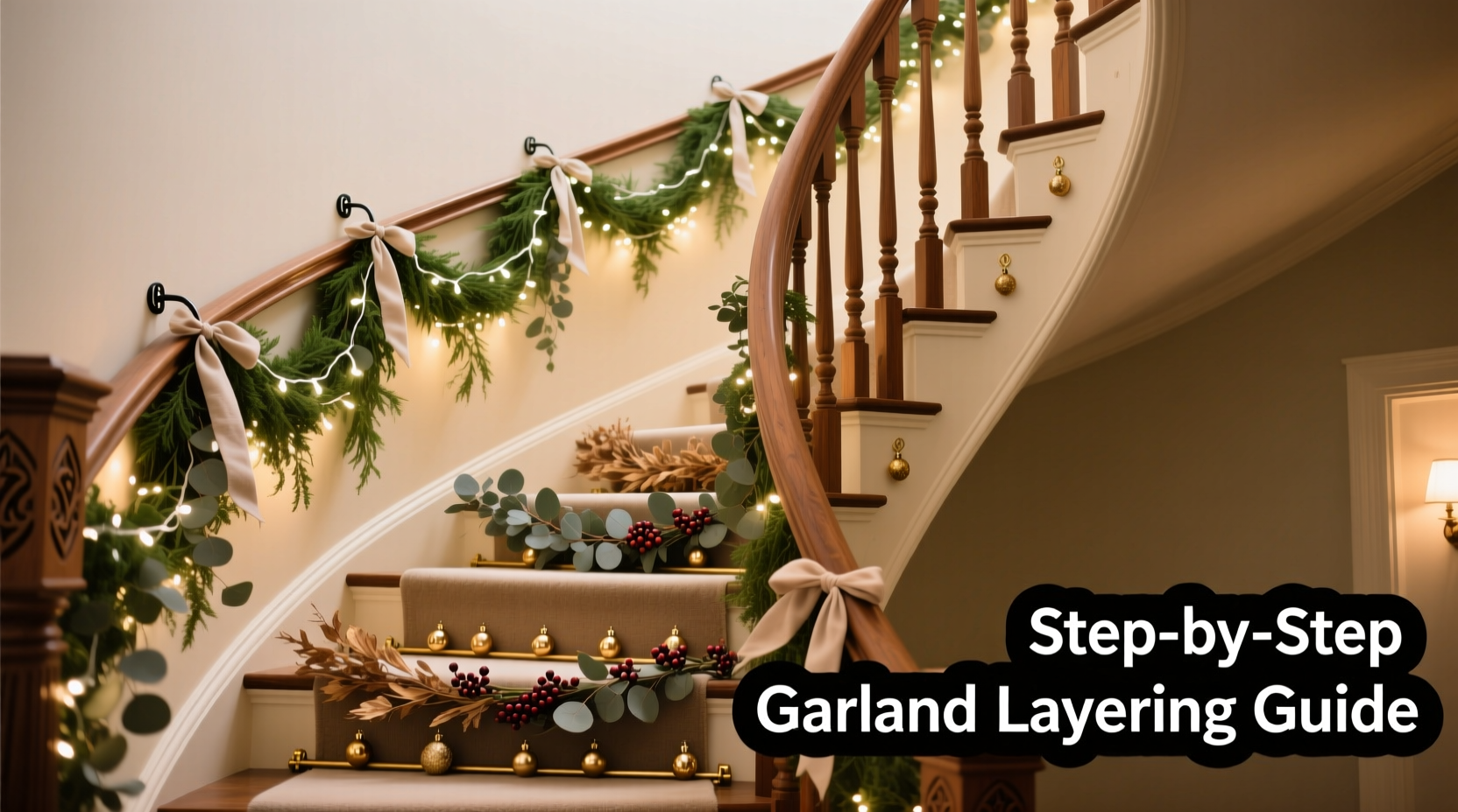 how to layer garlands on stairs without them slipping or looking messy
