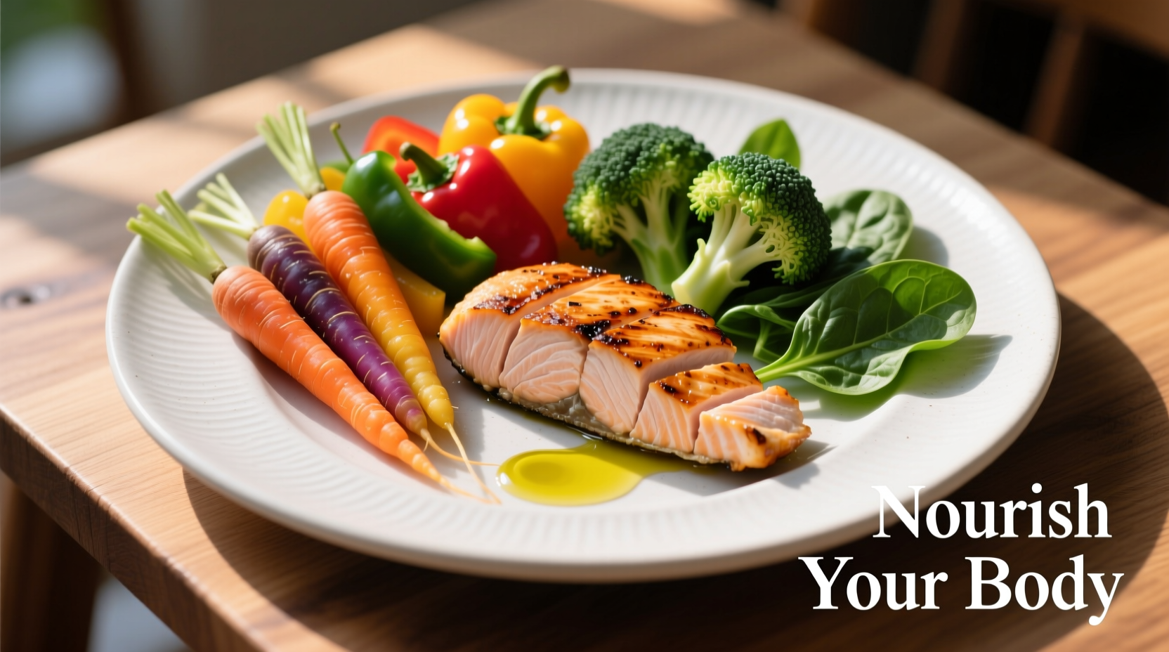 Healthy plate with colorful vegetables and lean protein