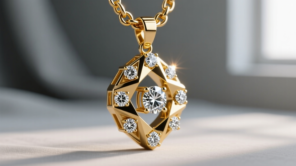 Macro photography of a custom hip-hop pendant showing VVS1 diamond prong settings on an 18k gold Cuban link chain clasp.