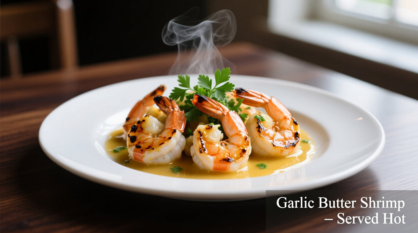Perfectly cooked garlic butter shrimp on plate