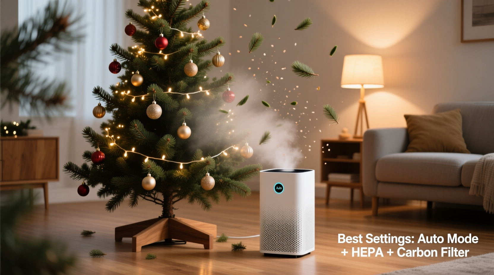best air purifier settings when running a real christmas tree indoors