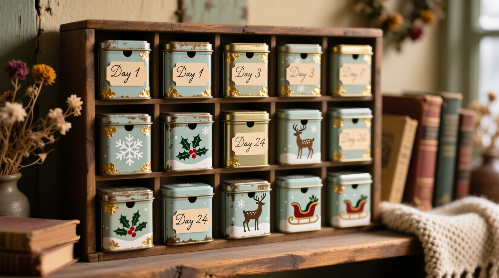 how to make a diy advent calendar using vintage tins that double as gift boxes