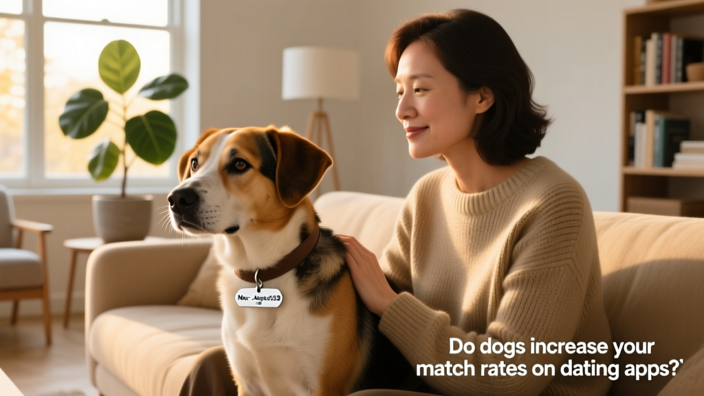A gentle close-up of a mixed-breed rescue dog gazing lovingly at their owner, both sitting peacefully in a sunlit living room