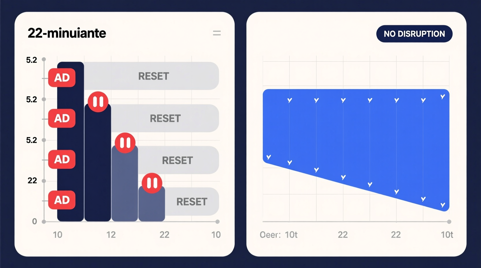Side-by-side timeline visualization: left panel shows 22-minute anime episode fragmented by four ad breaks totaling 5.2 minutes and three 12-second cognitive reset gaps; right panel shows uninterrupted 22-minute flow with consistent pacing and no visual or auditory disruption