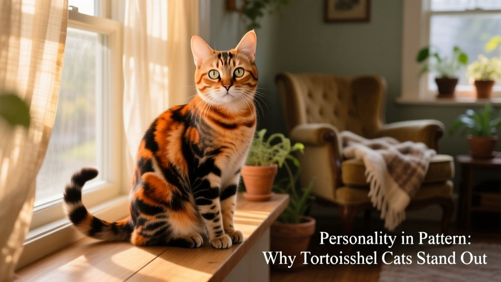 A ginger tortoiseshell cat sitting upright, looking alert and engaged—illustrating the expressive, sometimes feisty demeanor many associate with this coat pattern