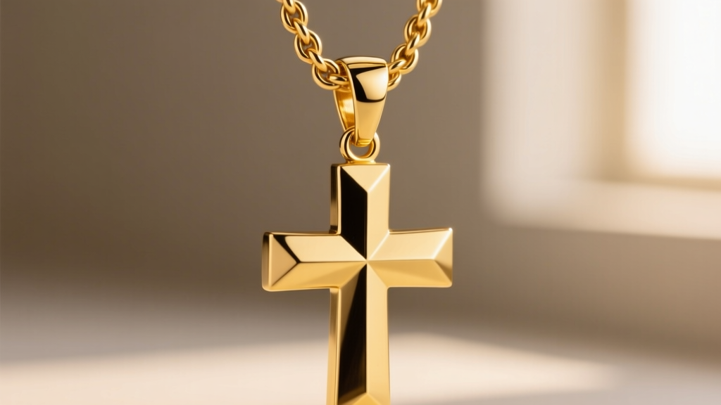 Close-up macro shot of a heavy 14k yellow gold bail connecting a thick 3mm rope chain to a substantial womens large cross necklace