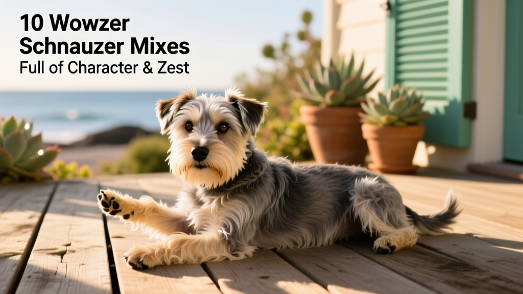 Snorkie, Schnauzer Yorkie mix, laying on deck