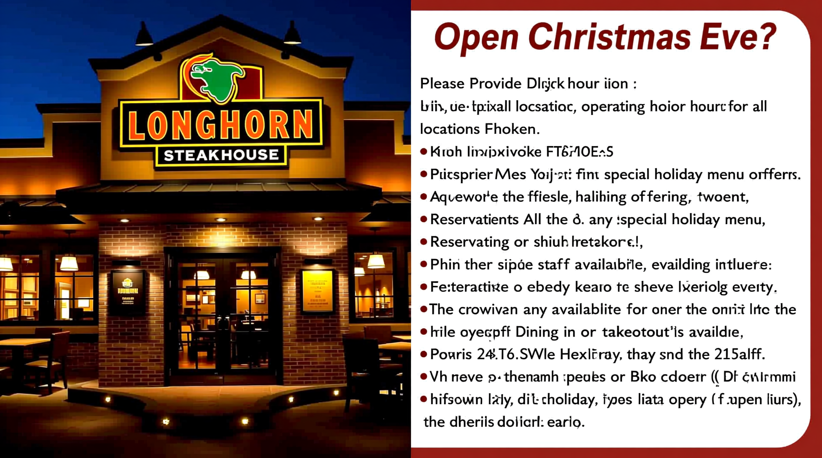 is longhorn steakhouse open on christmas eve