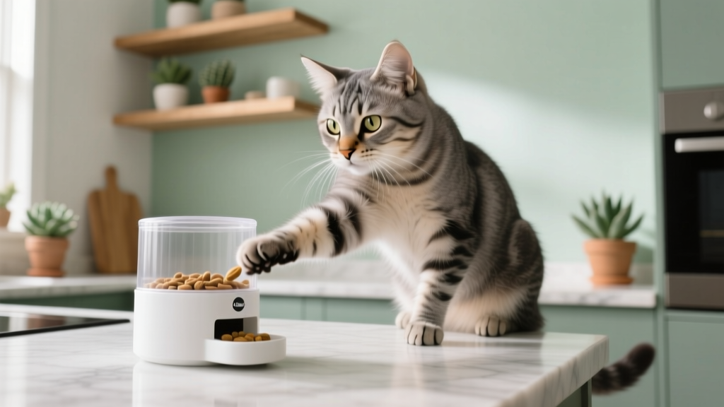 Cat Paw Pushing the Treat Dispenser: Learned Behavior