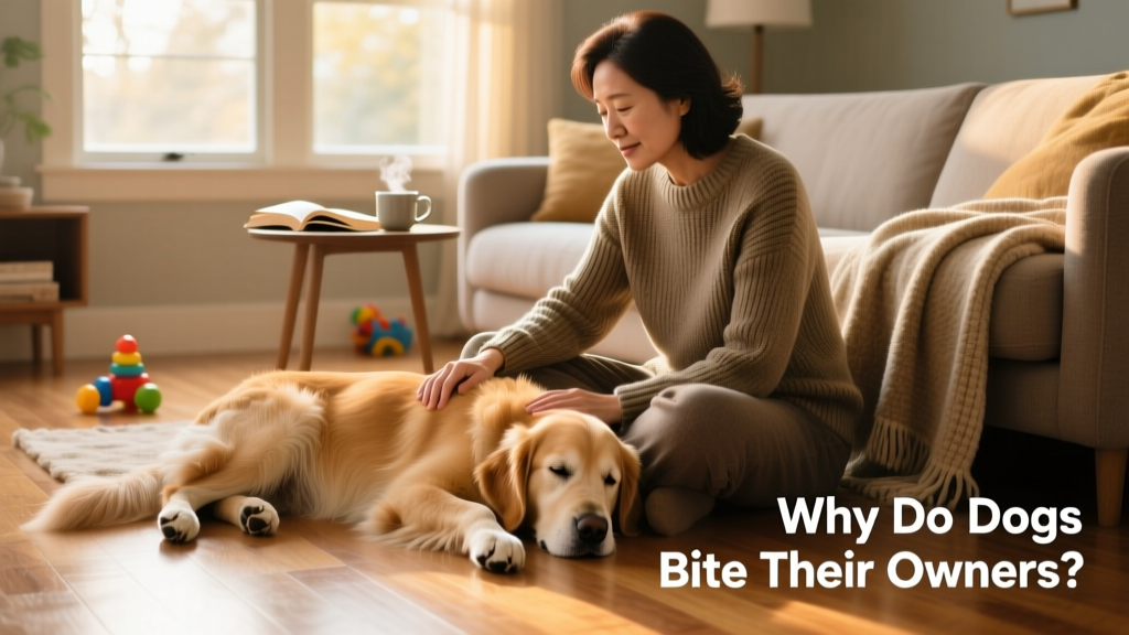 A calm, gentle dog resting beside its owner on a living room floor