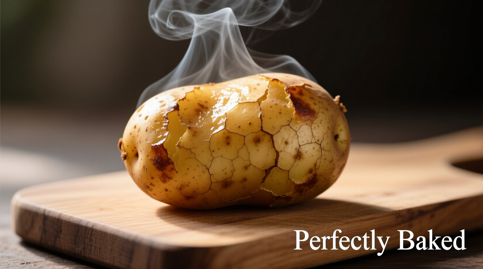 Perfectly baked potato with steam rising