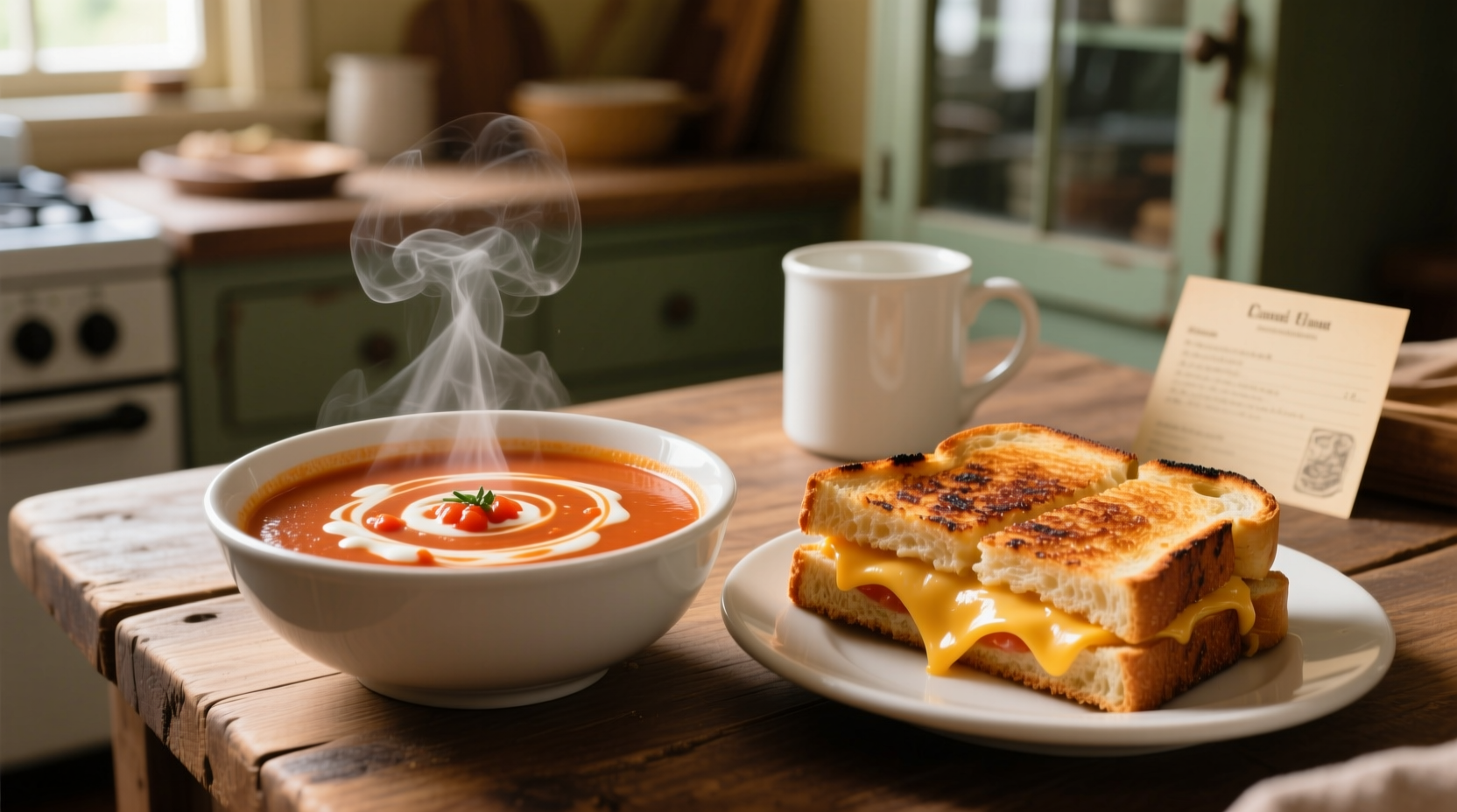Tomato soup with grilled cheese sandwich