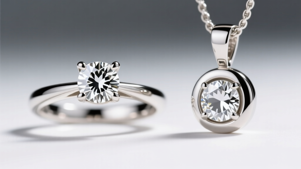 Macro shot comparing a four-prong diamond ring and a bezel-set white sapphire pendant, highlighting metalwork and security