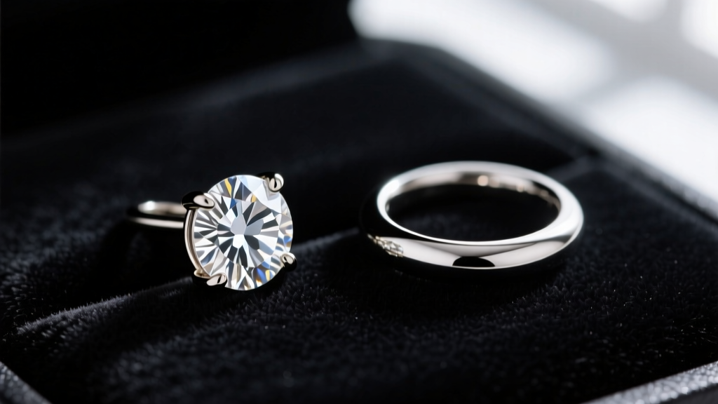 Macro shot comparing a three-prong martini setting and a sleek bezel setting for round diamond earrings on a dark velvet pad