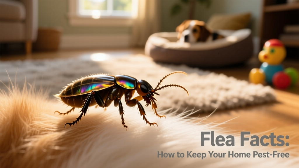 Close-up of a flea on a pet's fur, showing its tiny, flattened body and strong hind legs