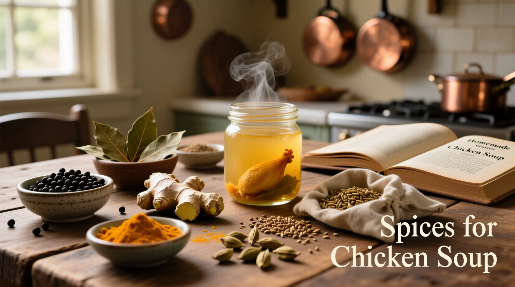Spice arrangement for classic chicken soup