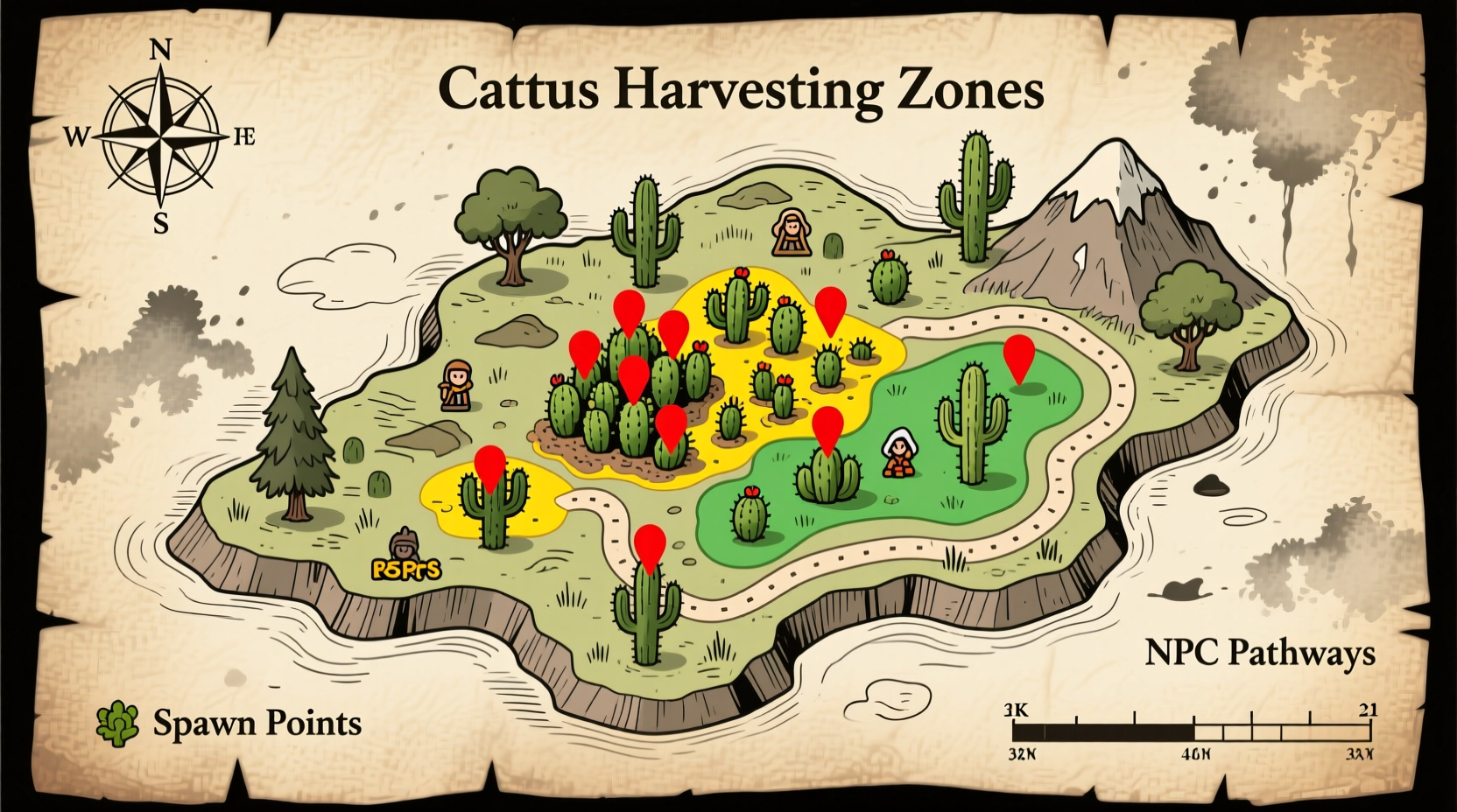 OSRS cactus harvesting location map with markers