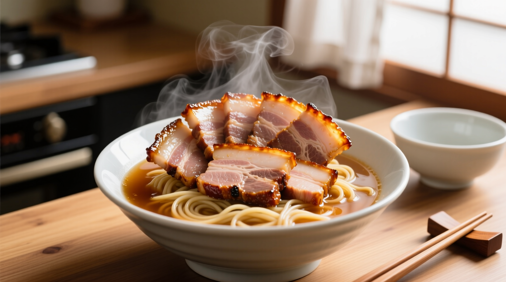 Perfectly cooked pork belly slices for ramen
