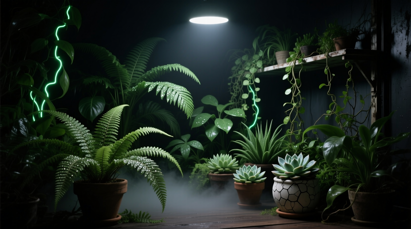plants in dark room