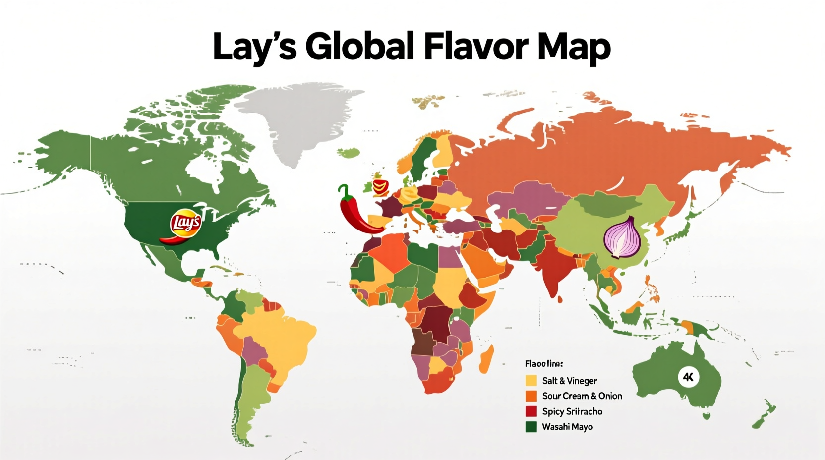 Global map showing Lay's potato chip flavor distribution