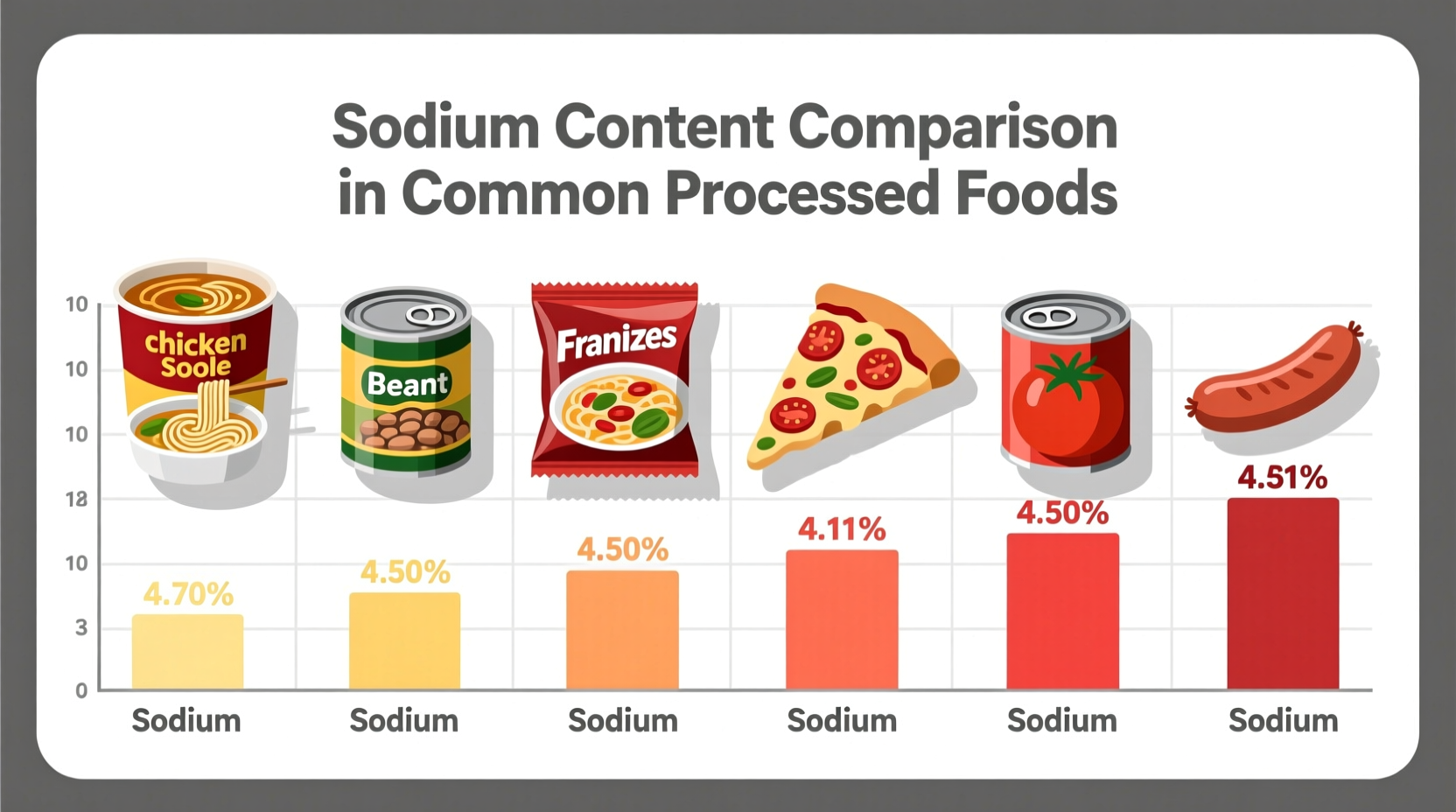 Sodium content comparison chart showing MSG, salt, and baking soda per 100g