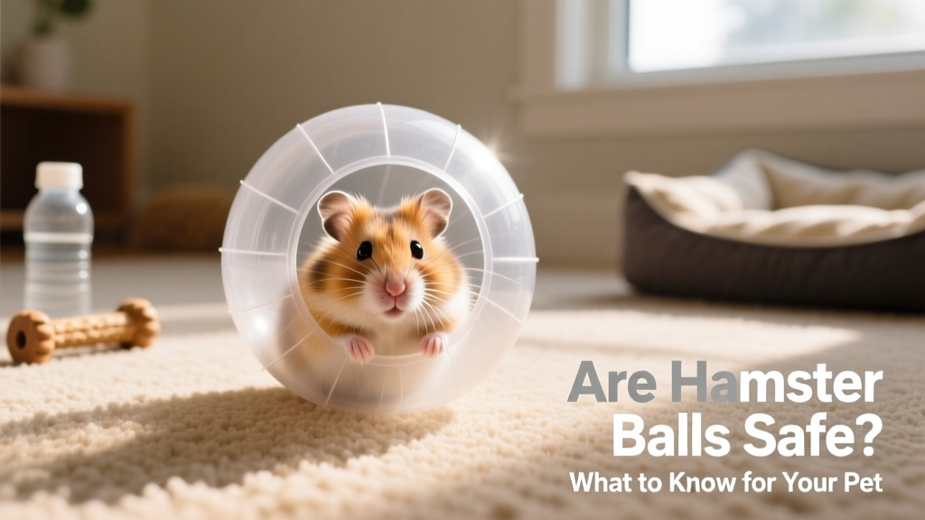 A hamster inside a translucent plastic ball rolling across a carpeted floor