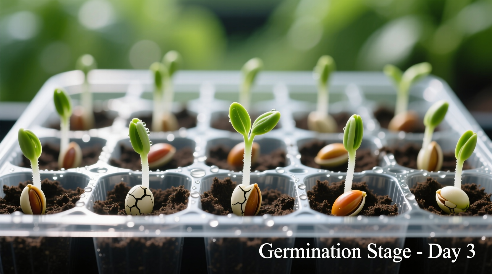 Keimende Samen in Anzuchtschalen mit korrektem Abstand