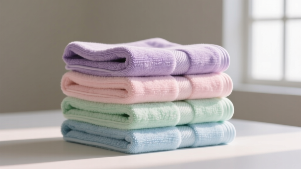 Folded stack of clean untreated cotton flannel and microfiber towels in pastel tones, ready for delicate gemstone cleaning tasks.