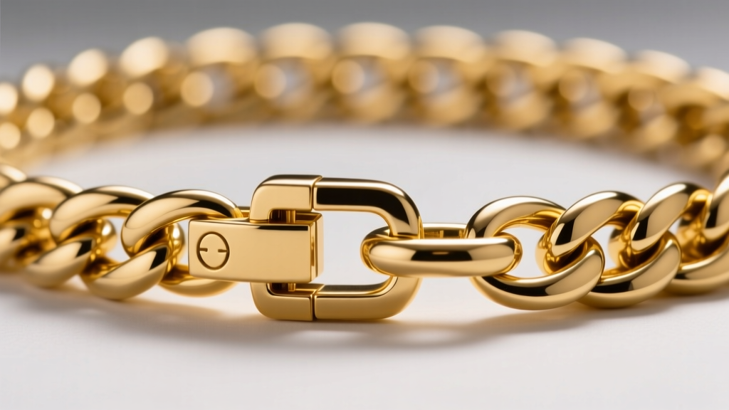 Macro shot of a heavy 14k yellow gold cuban link chain showing a secure box clasp mechanism and a safety figure-eight catch