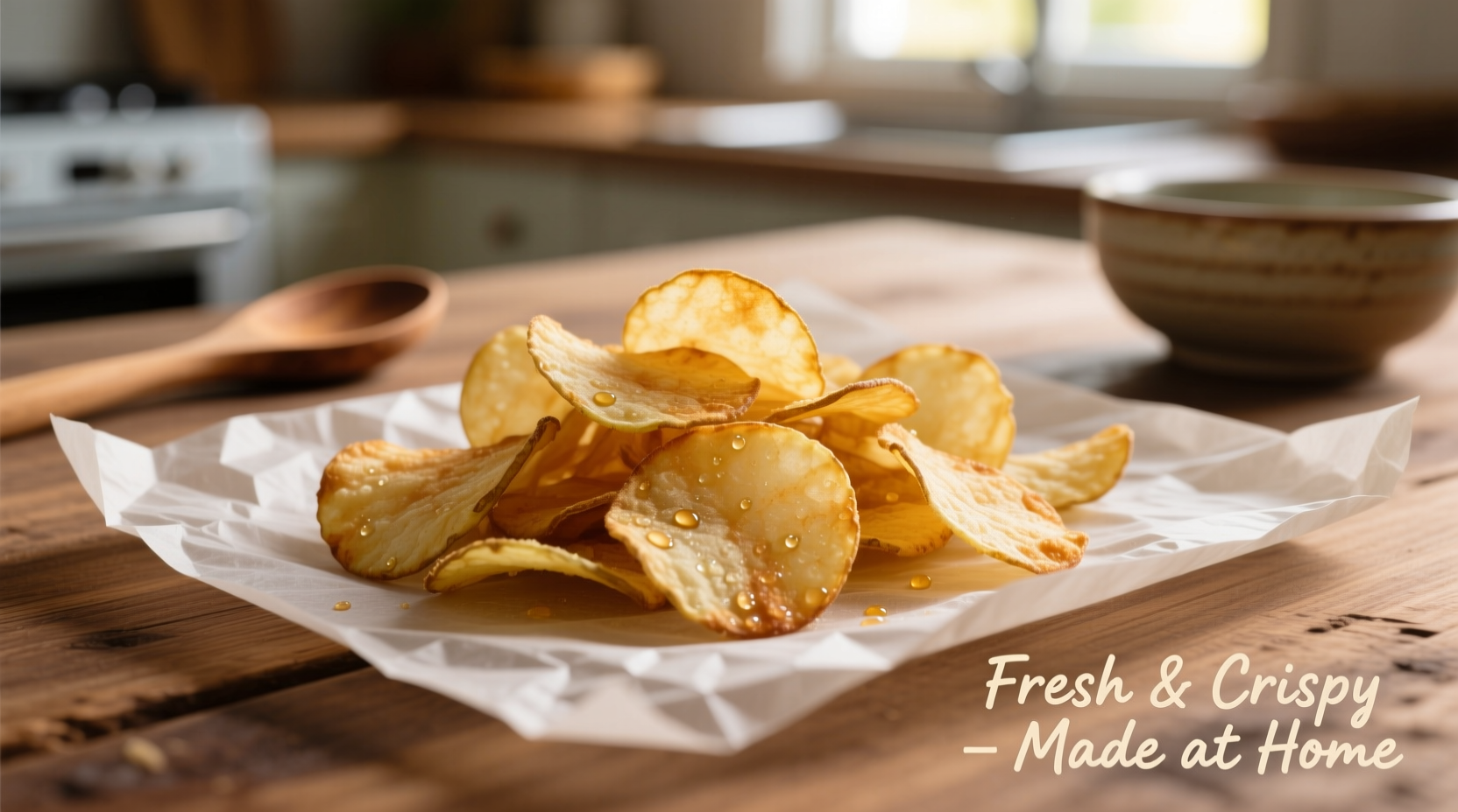Homemade microwave potato chips on parchment paper